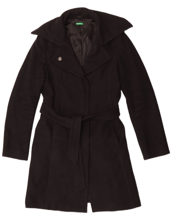 Benetton Damenmantel UK 14 Mittelschwarze Wolle