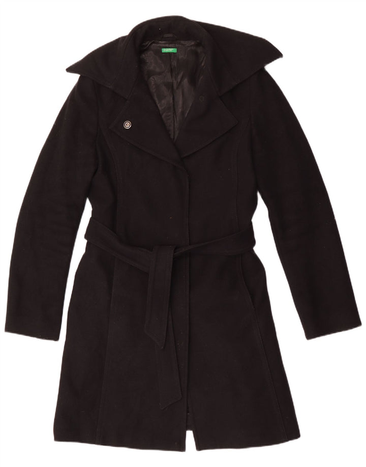 Benetton Damenmantel UK 14 Mittelschwarze Wolle