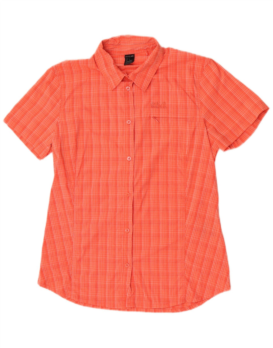 Jack Wolfskin Damen Kurzarmhemd UK 12 Medium Orange Check Polyamid