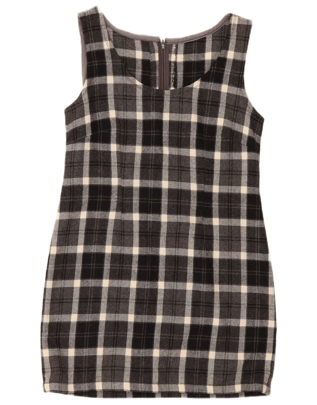 Vintage Damen Ärmelloses Etuikleid UK 12 Mittelgrau kariert