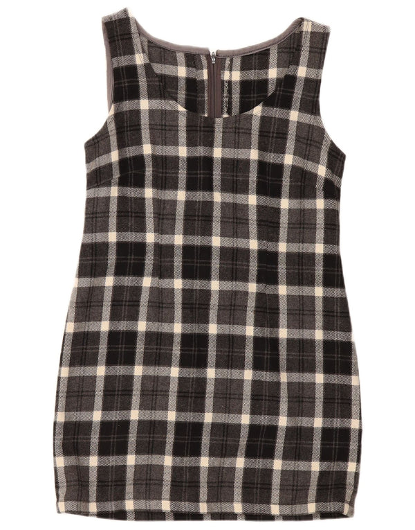 Vintage Damen Ärmelloses Etuikleid UK 12 Mittelgrau kariert