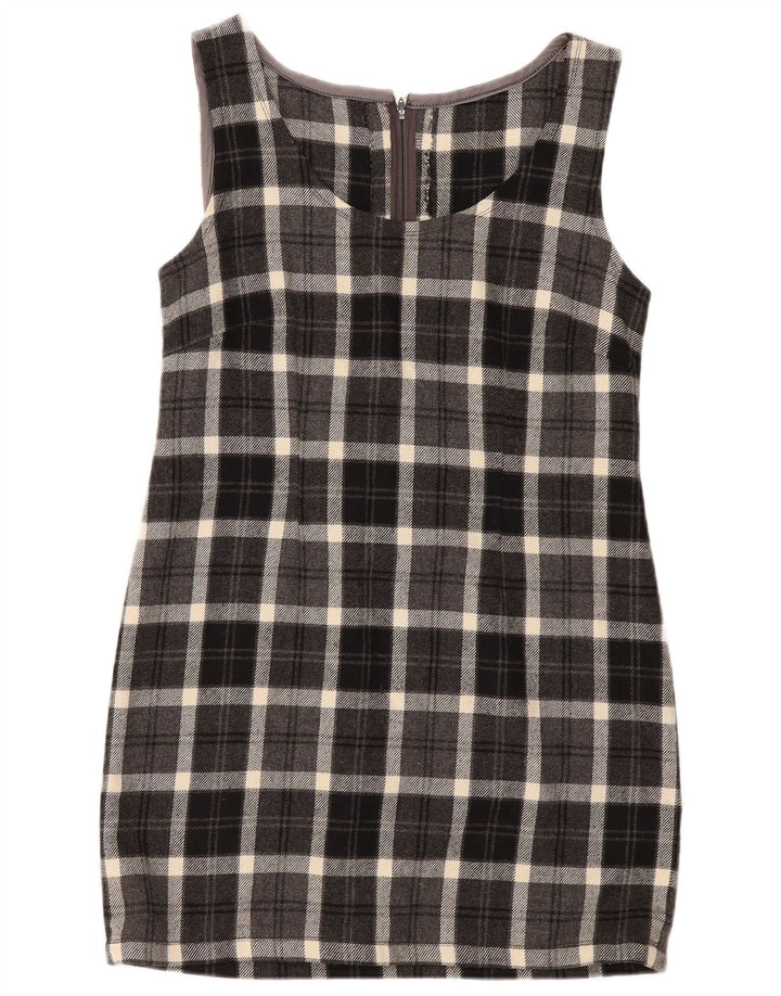 Vintage Damen Ärmelloses Etuikleid UK 12 Mittelgrau kariert