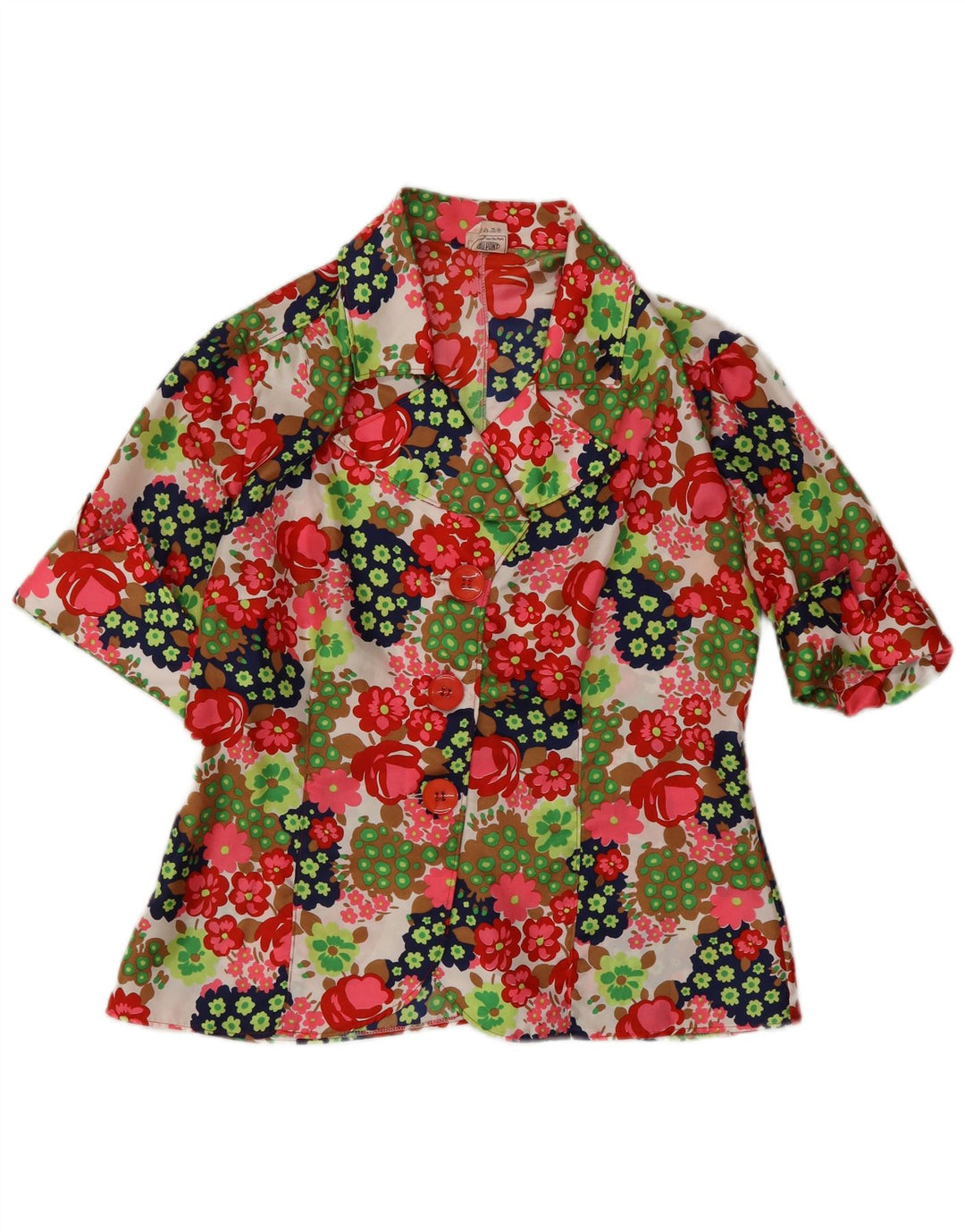 VINTAGE Damen Kurzarm-Blazerjacke UK 12 Medium Mehrfarbig