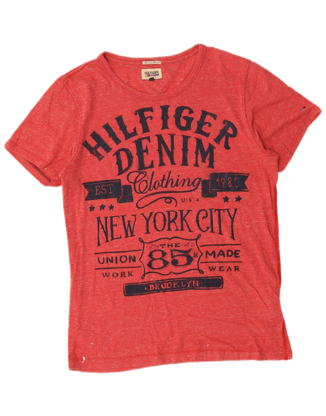 Tommy Hilfiger Herren-T-Shirt mit Grafik, Mittelrot gefleckte Baumwolle