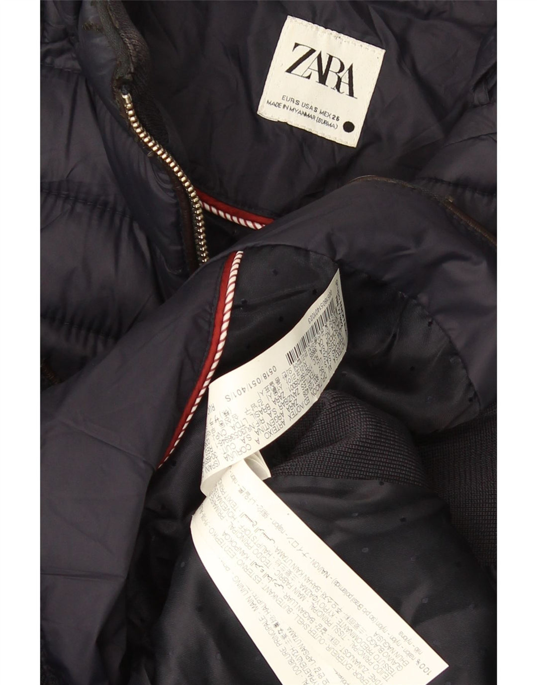Zara Damen Wattierte Jacke UK 10 Small Marineblaues Nylon