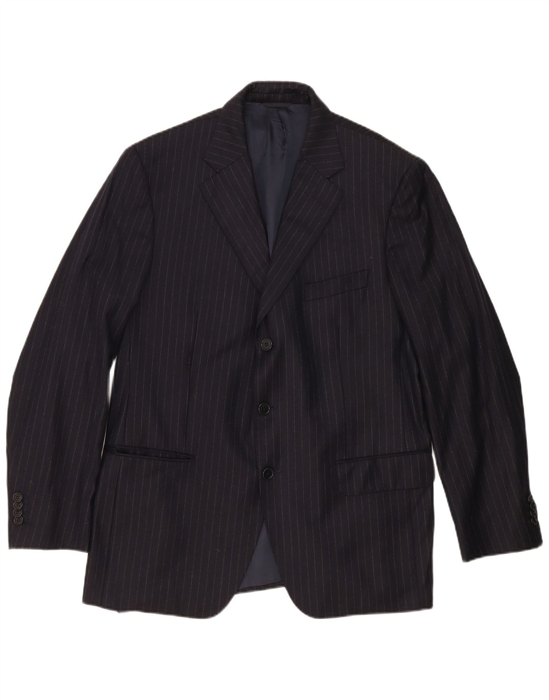 Loro Piana Herren 3-Knopf-Blazerjacke IT 54 2XL Marineblaue Nadelstreifenwolle