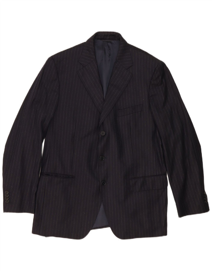 Loro Piana Herren 3-Knopf-Blazerjacke IT 54 2XL Marineblaue Nadelstreifenwolle