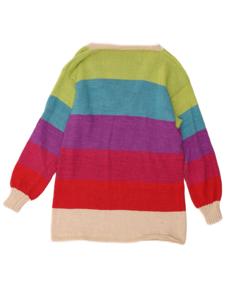 VINTAGE Damen V-Ausschnitt Pullover Pullover UK 12 Medium Mehrfarbig gestreift