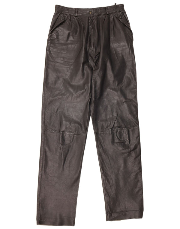 Vintage Damen gerade Lederhose IT 44 Medium W26 L31 Schwarzes Leder