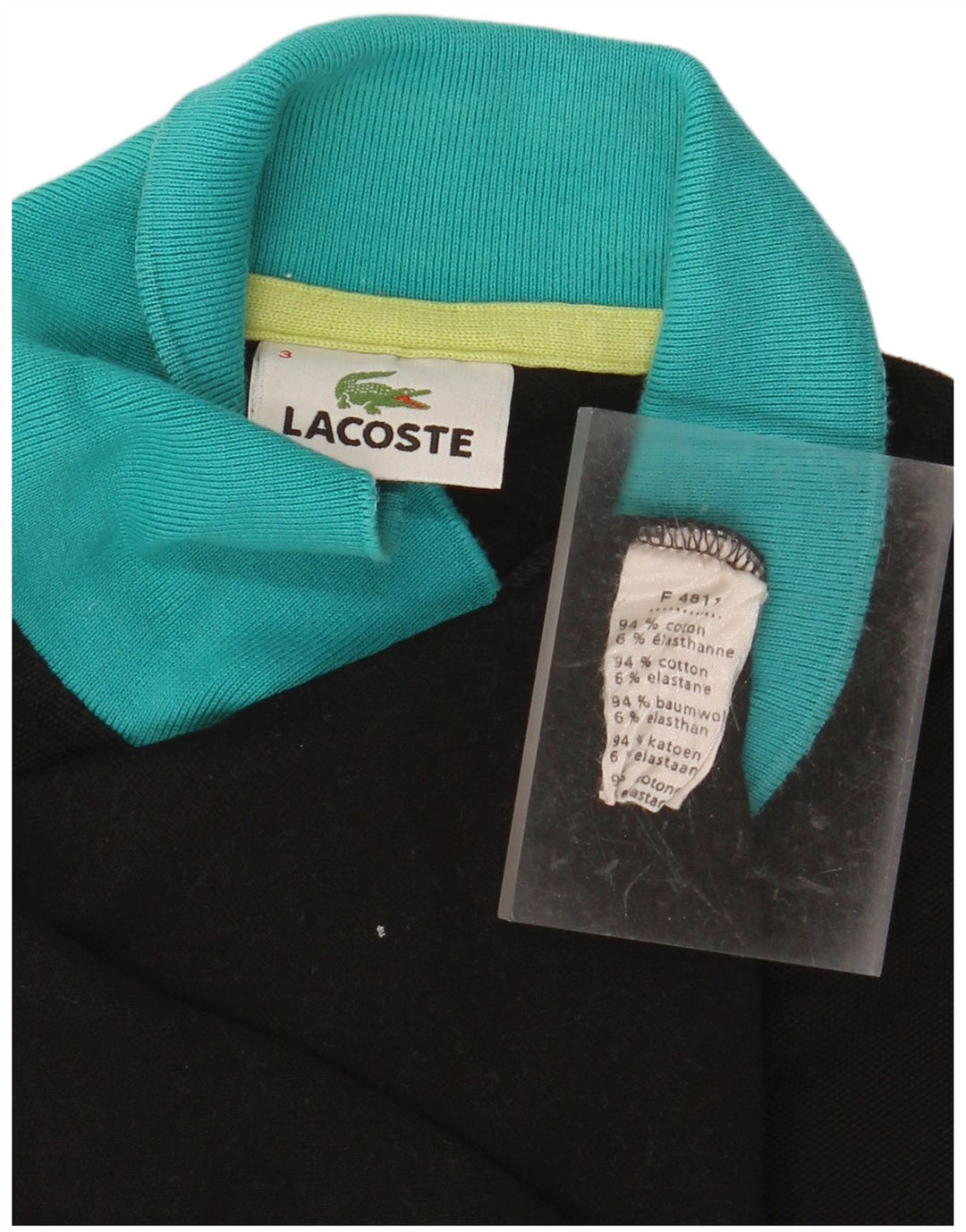 LACOSTE Herren-Poloshirt, Größe 3, klein, schwarze Colourblock-Baumwolle