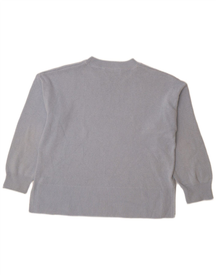 Zara Damen-Pullover, übergroß, Rundhalsausschnitt, UK-Gr. 14, mittelblaue Baumwolle