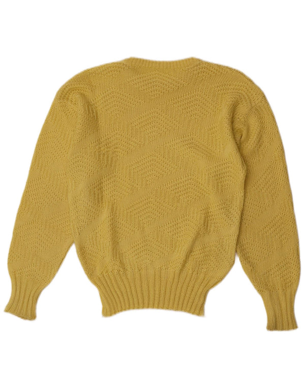 Vintage Damen Rundhalspullover Pullover UK 14 Mittelgelbe Baumwolle