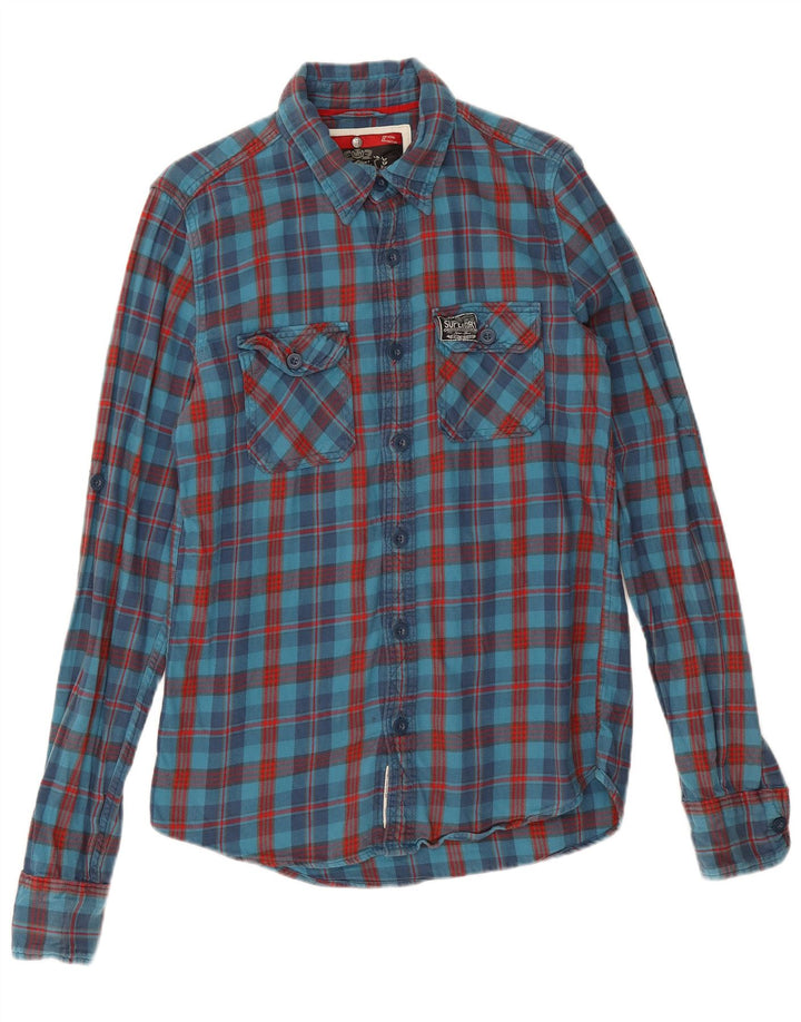 Superdry Herren-Flanellhemd aus mittelblau karierter Baumwolle
