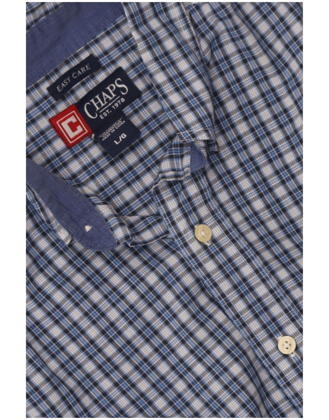 Chaps Herren-Hemd, pflegeleicht, kurzärmelig, groß, blau kariert, Baumwolle