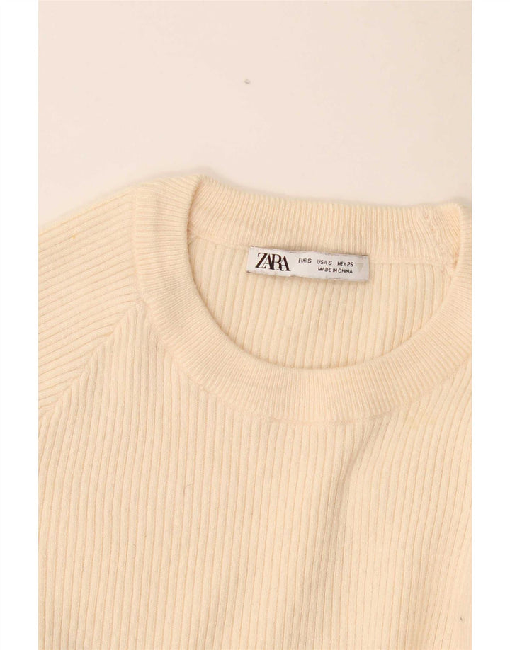 Zara Damen Crop Top Langarm UK 8 Small Beige