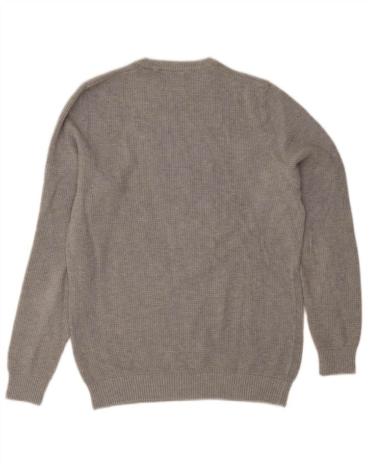 Zara Herren-Pullover mit Rundhalsausschnitt, mittelgraue Baumwolle