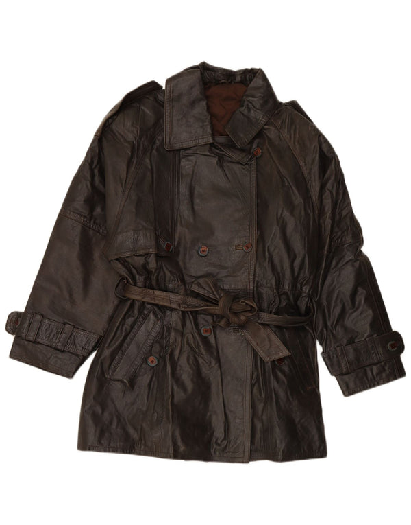 VINTAGE Damen Zweireihiger Ledermantel EU 38 Mittelbraunes Leder