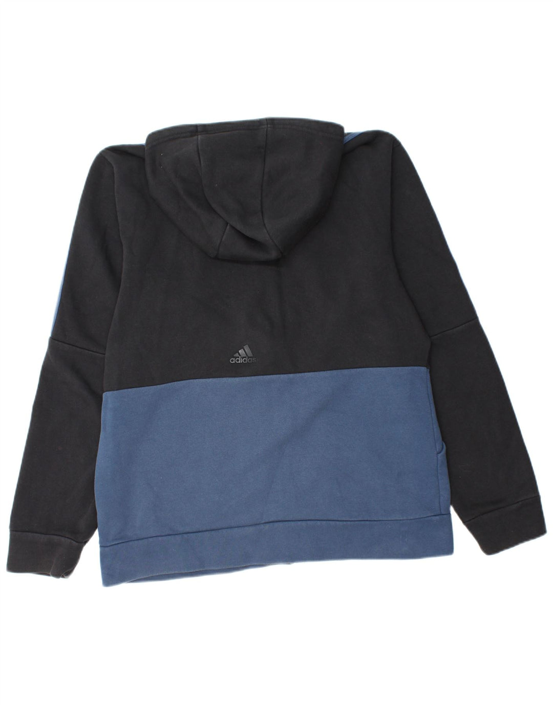 ADIDAS Herren-Kapuzenpullover mit grafischem Reißverschluss, groß, schwarze Farbblock-Baumwolle