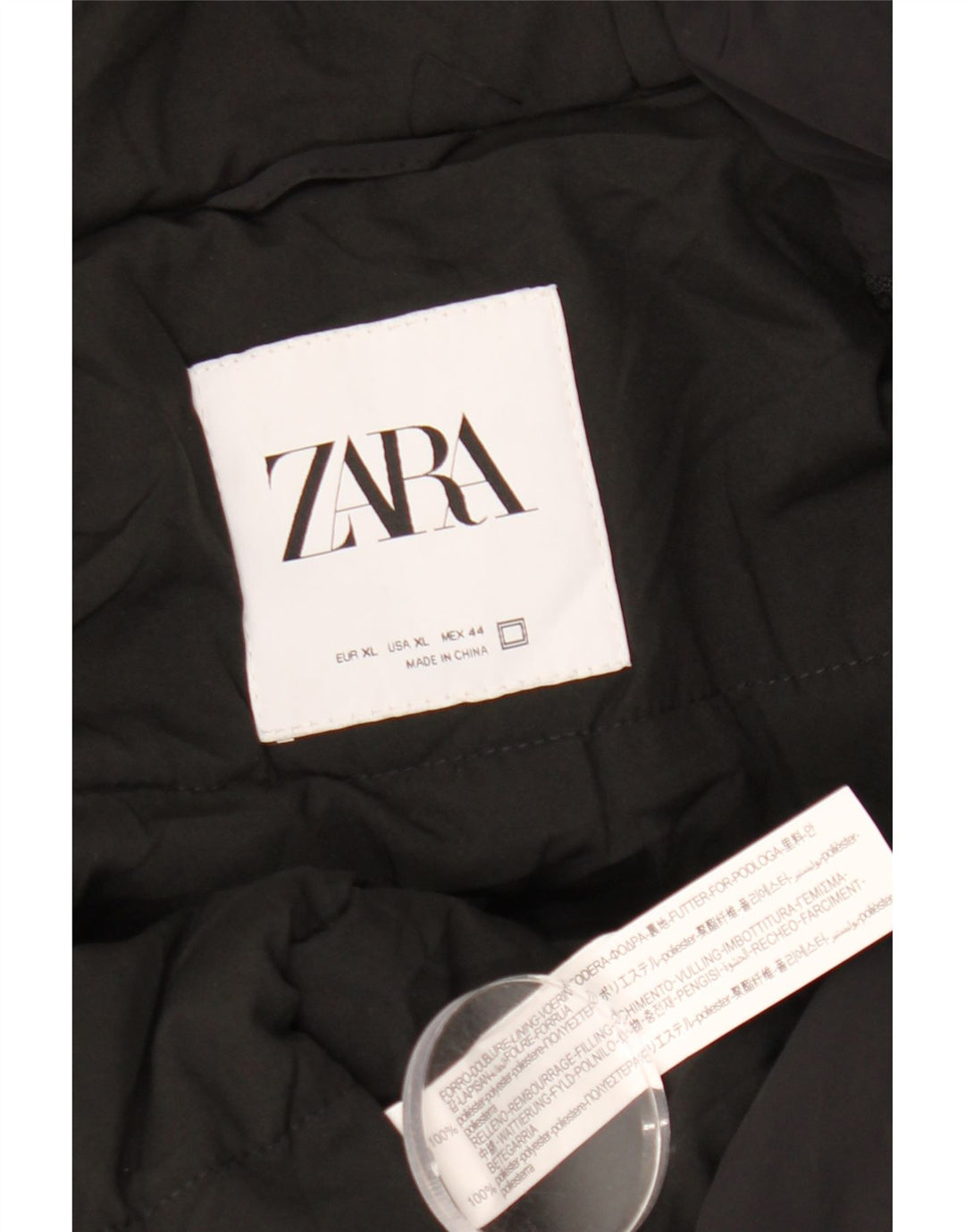 Zara Herren Bomberjacke mit Kapuze UK 42 XL Schwarz Polyester