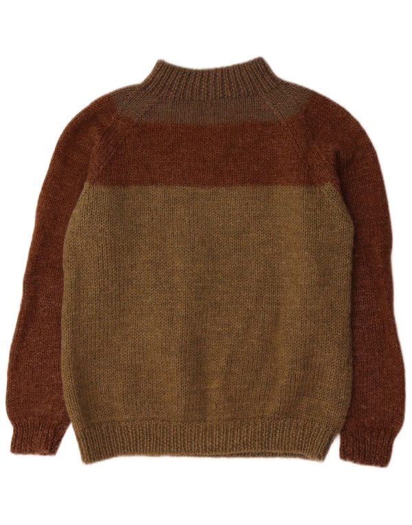 Vintage Womens Turtle Neck Jumper Sweater UK 12 Medium Brown Colourblock