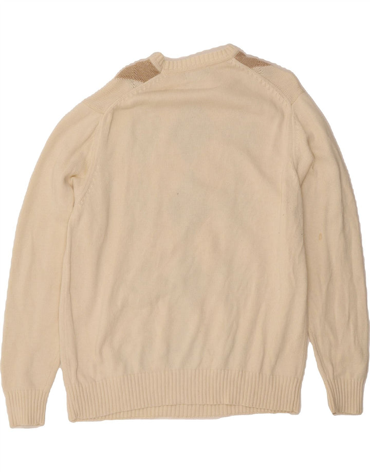 DOCKERS Mens Crew Neck Jumper Sweater Large Off White Argyle/Diamond Vintage Dockers and Second-Hand Dockers from Messina Hembry 
