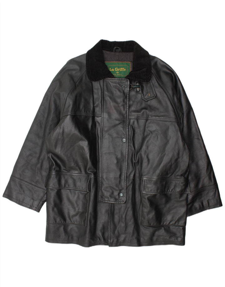 La Griffe Damen Ledermantel IT 54 3XL Schwarzes Leder