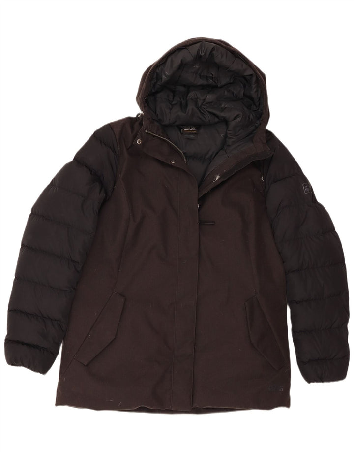 Jack Wolfskin Wattierte Damenjacke mit Kapuze, UK 12, Mittelschwarz, Farbblock