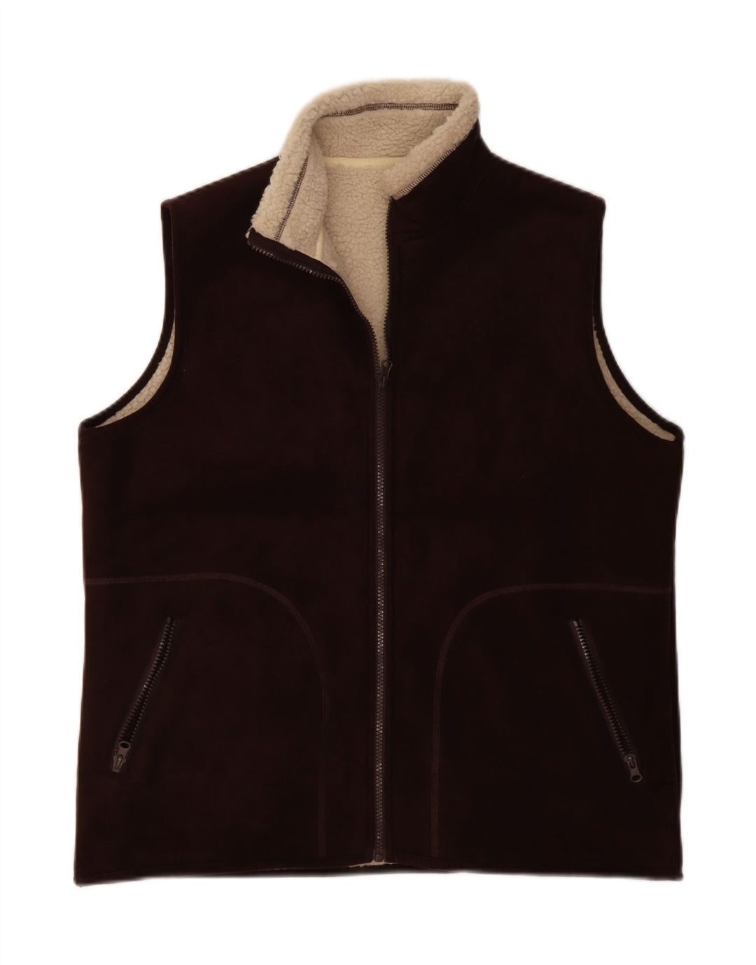 VINTAGE Womens Sherpa Gilet UK 16 Large Brown Polyester Vintage Vintage and Second-Hand Vintage from Messina Hembry 