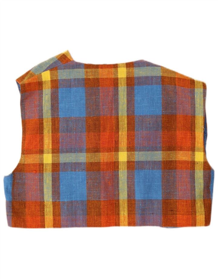 Vintage Damen Übergroße Crop Weste UK 14 Medium Mehrfarbig kariert