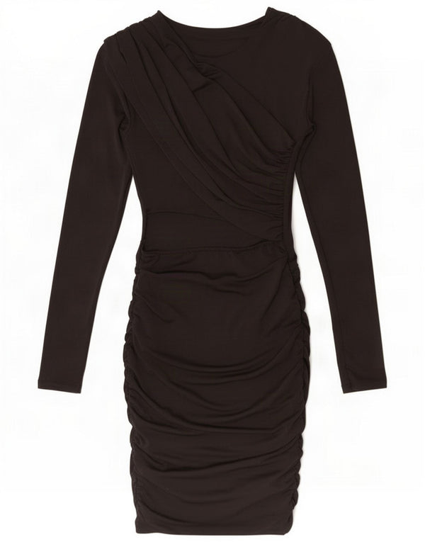 Vintage Damen Langarm-Bodycon-Kleid UK 4 XS Schwarz