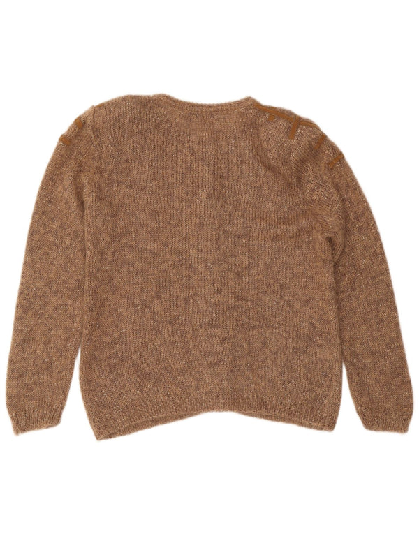 Vintage Damen Cardigan Pullover UK 14 Mittelbraune geblümte Wolle