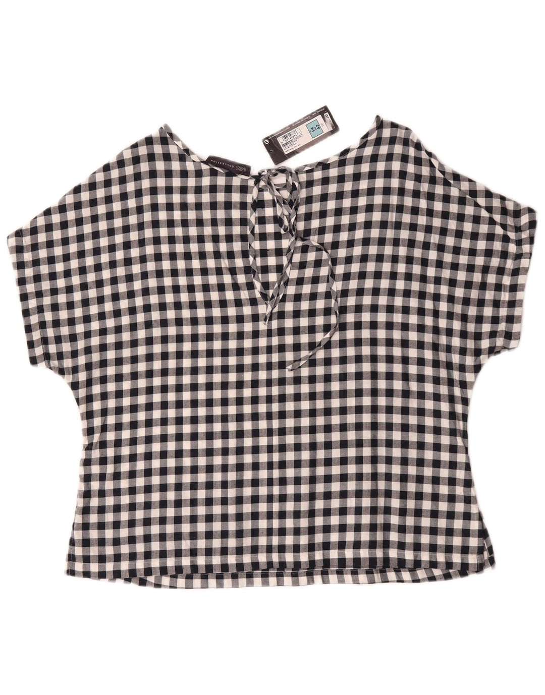 Marks & Spencer Damen-Blusenoberteil, UK-Größe 44, Größe L, Marineblau, Gingham-Baumwolle