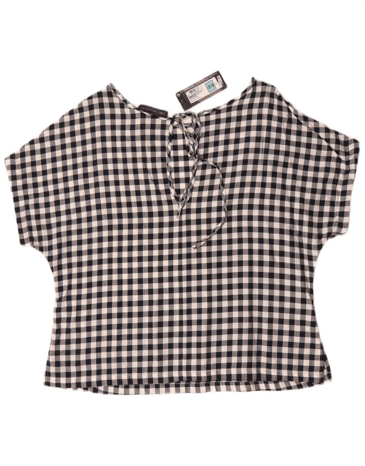 Marks & Spencer Damen-Blusenoberteil, UK-Größe 44, Größe L, Marineblau, Gingham-Baumwolle