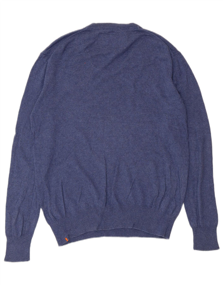 Superdry Herren-Pullover mit V-Ausschnitt, groß, aus blauer Baumwolle