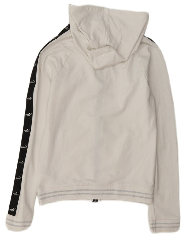 Puma Womens Graphic Zip Hoodie Sweater UK 10 Small Weiße Colourblock-Baumwolle