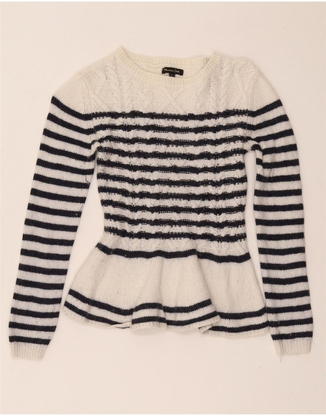 MASSIMO DUTTI Damen Pullover mit tailliertem U-Boot-Ausschnitt, Gr. 8, Weiß