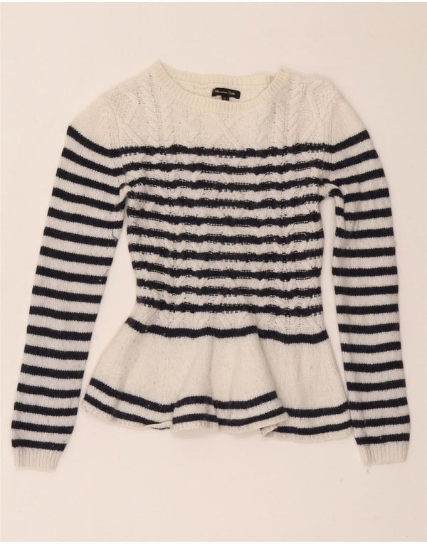 MASSIMO DUTTI Damen Pullover mit tailliertem U-Boot-Ausschnitt, Gr. 8, Weiß