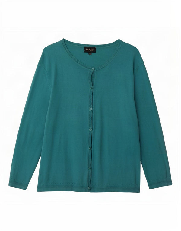 Hobbs Damen-Strickjacke mit 3/4-Ärmeln, Gr. 40, Größe L, Blau, Baumwolle