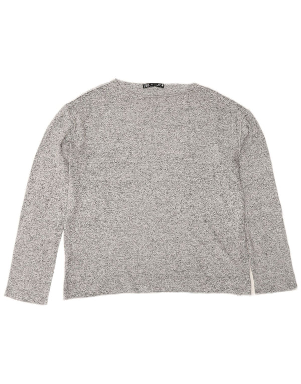 Zara Damen Top Langarm UK 10 Small Grau meliert Viskose
