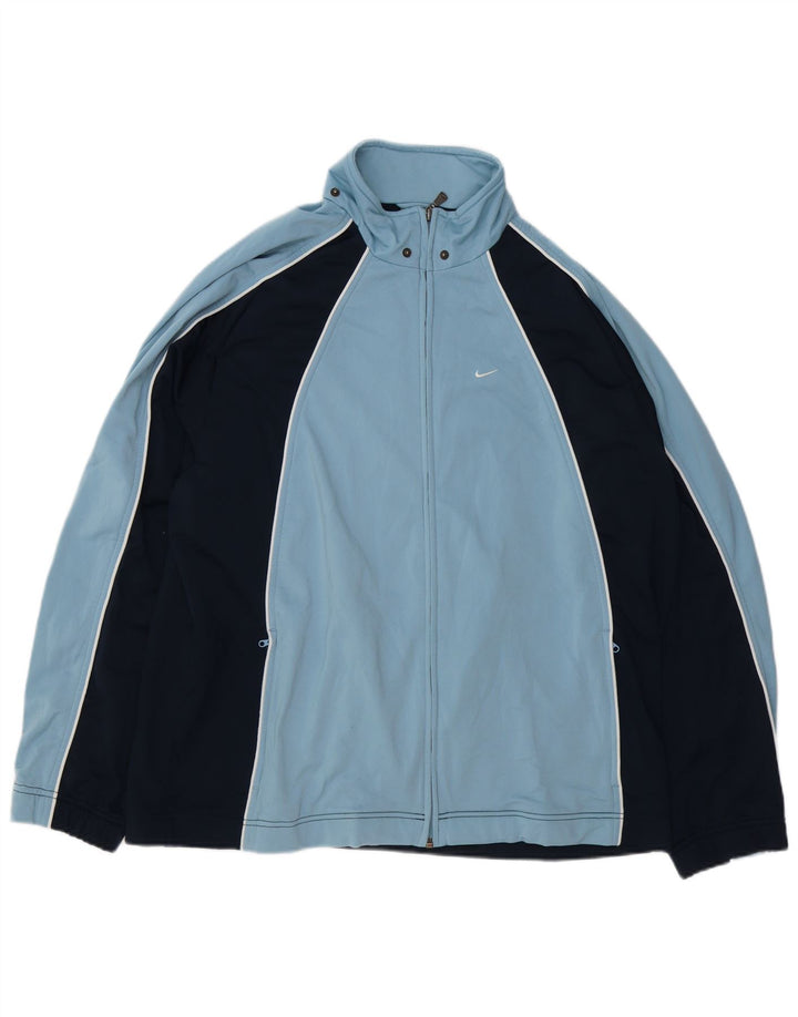 NIKE Herren-Trainingsanzug-Top-Jacke UK 44/46 XL Blaues Colourblock-Polyester