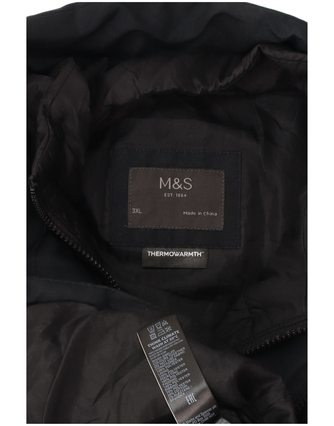 Marks & Spencer Herren Wattierte Jacke UK 46 3XL Schwarz Polyester