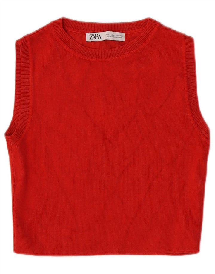 Zara Damen Crop Vest Top UK 14 Große rote Viskose