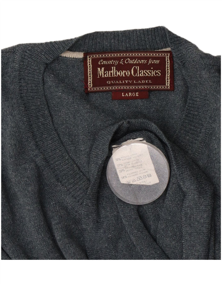 Marlboro Classics Herren-Pullover mit V-Ausschnitt, großes, grau meliertes Acryl