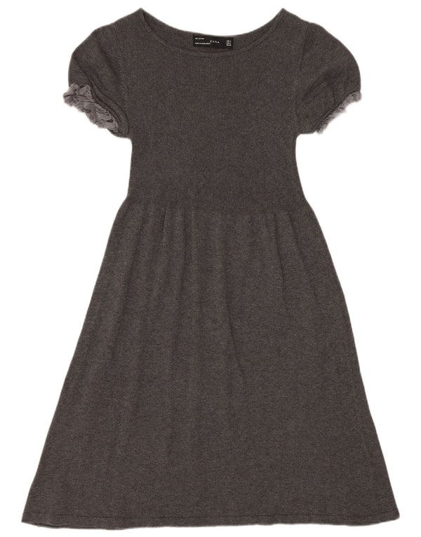 Zara Damen-A-Linien-Kleid, Größe S, Grau, Baumwolle