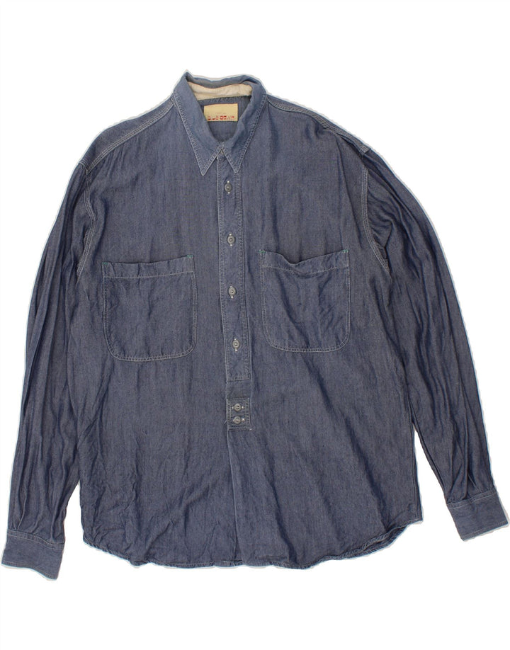 VINTAGE Mens Pullover Shirt Medium Navy Blue Vintage Vintage and Second-Hand Vintage from Messina Hembry 