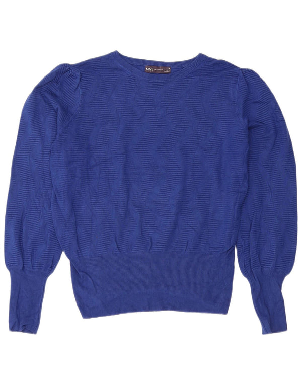 Marks & Spencer Damen Crop Pullover mit U-Boot-Ausschnitt, UK 14, Mittelblau