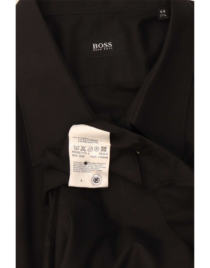 Hugo Boss Herrenhemd Größe 44 17 1/2 XL Schwarze Baumwolle