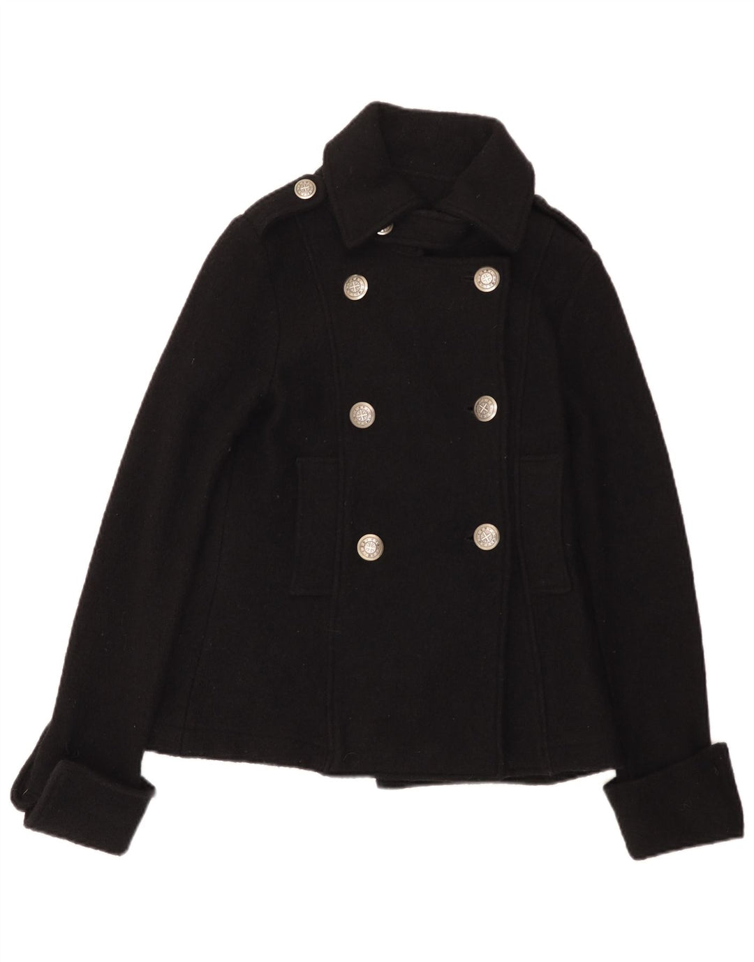 Zara Damen Trafaluc Pea Coat UK 12 Mittelschwarze Wolle