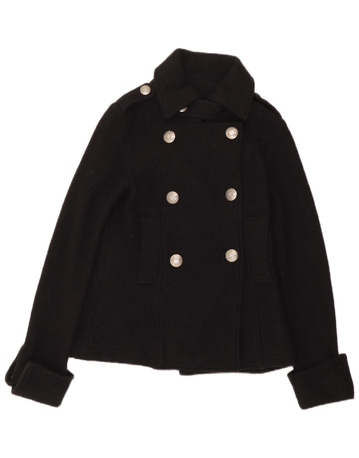 Zara Damen Trafaluc Pea Coat UK 12 Mittelschwarze Wolle