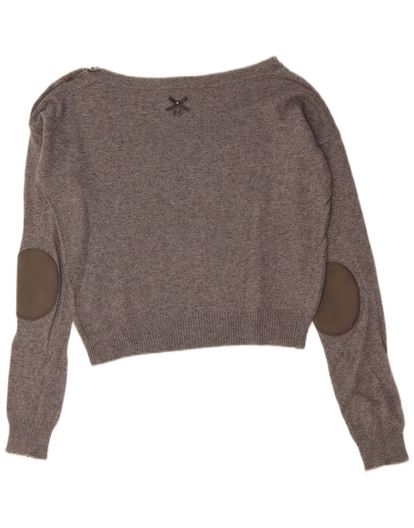 Marella Damen Crop Pullover mit U-Boot-Ausschnitt, UK 14, mittelgraue Viskose